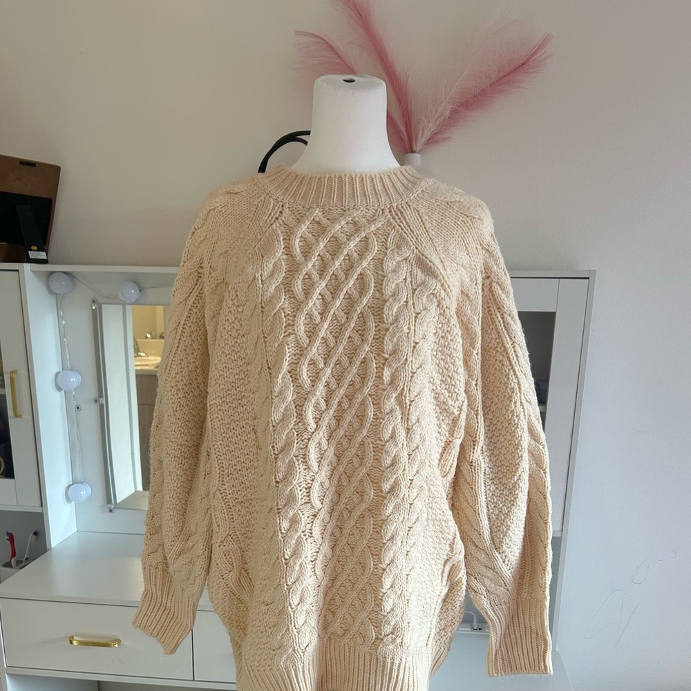 Elegant Beige Cable Knit Sweater